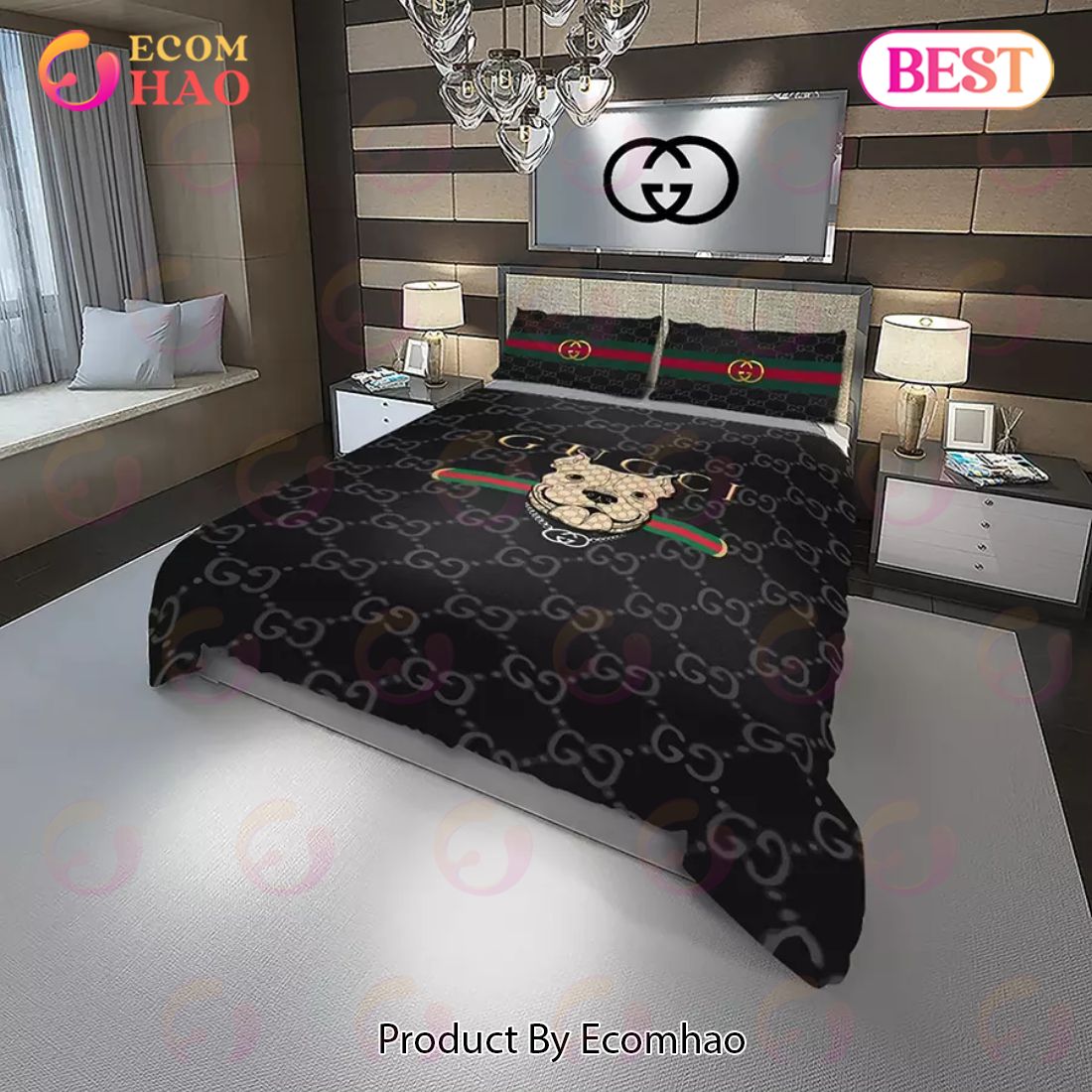 Gucci Doggy Fashion Logo Luxury Brand Bedding Sets Bedroom Decor Thanksgiving Decorations For Home Luxury Items