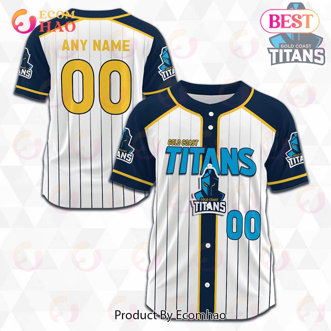 NRL Fans Gold Coast Titans Logo Jersey Baseball Shirt For Men And