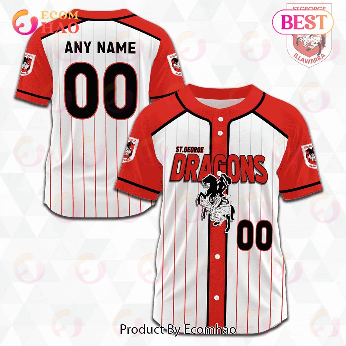 NRL St George Illawarra Dragons Baseball Jerseys 2023 Personalized