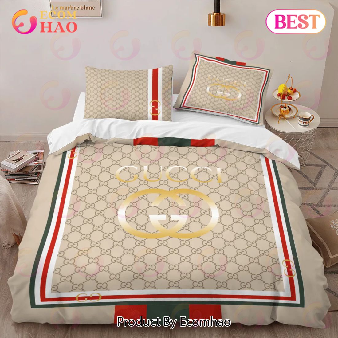 Gucci Yellow Luxury Brand High-End Bedding Sets Bedroom Decor Thanksgiving Decorations For Home Best Luxury Bed Sets Luxury Items