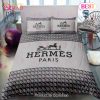 Hermes Logo Golden Luxury Brand Bedding Set For Bedroom Luxury Bedspread Duvet Cover Set With Pillowcases Home Decoration