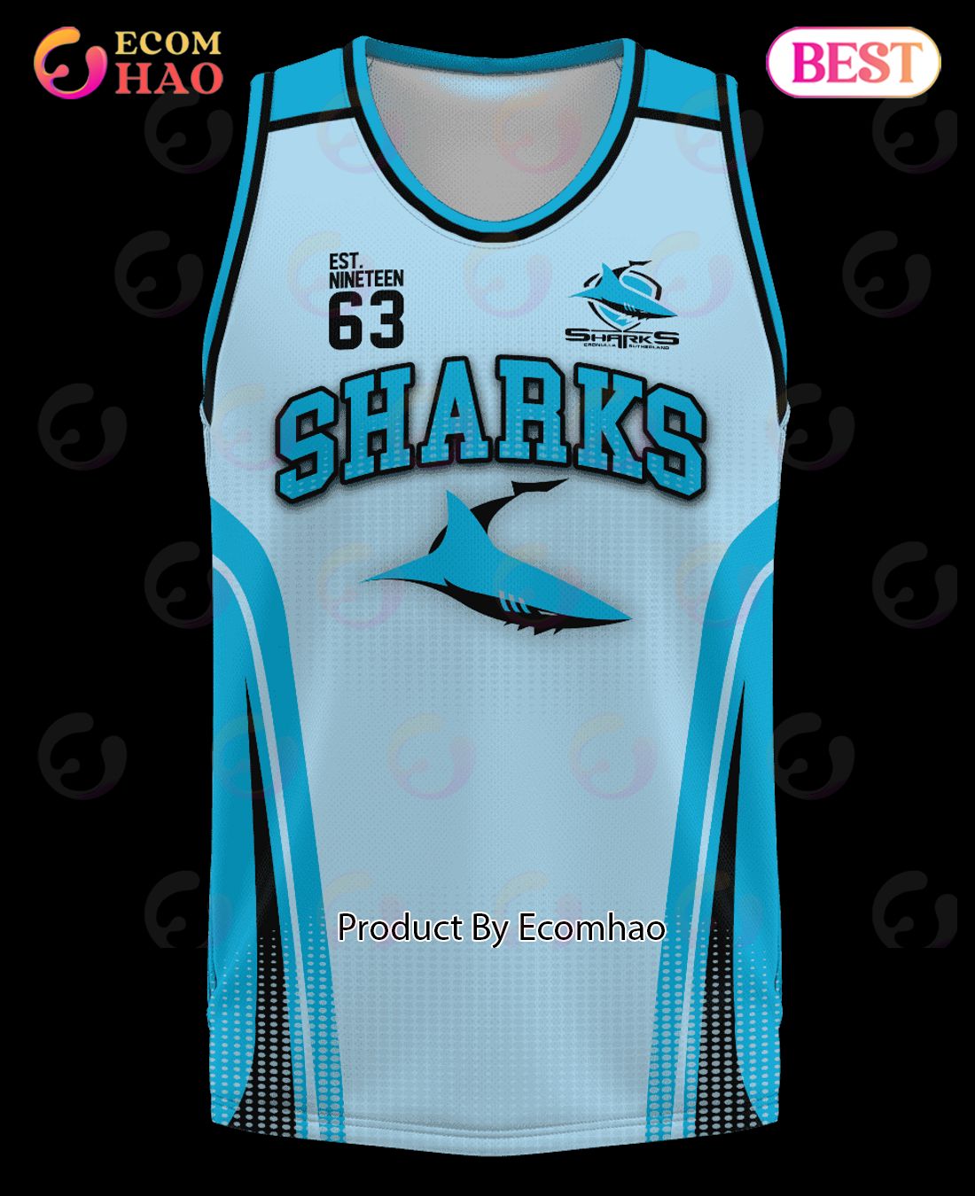 NRL Cronulla Sutherland Sharks Basketball Jerseys Tanktop 2023 Personalized