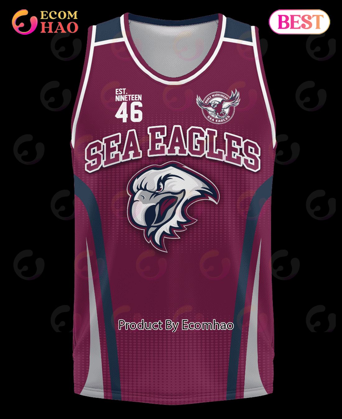 NRL Manly Warringah Sea Eagles Basketball Jerseys Tanktop 2023 Personalized