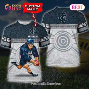 AFL Carlton Blues Tribal Pattern Custom Name & Number Hawaiian Shirt