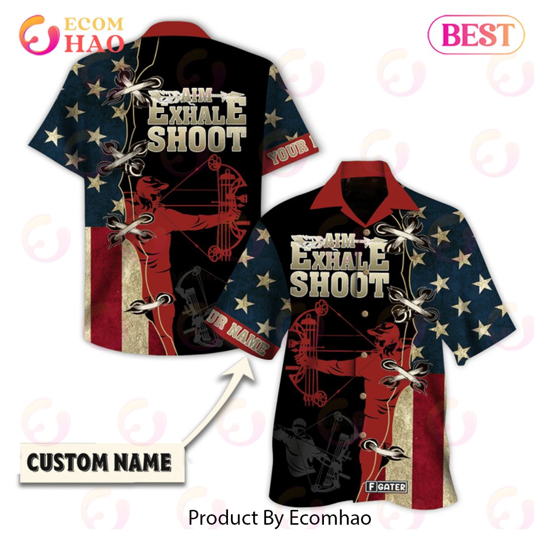 Maxcorners Archery Aim Exhale Shoot Personalized Name 3D Hawaiian Shirt