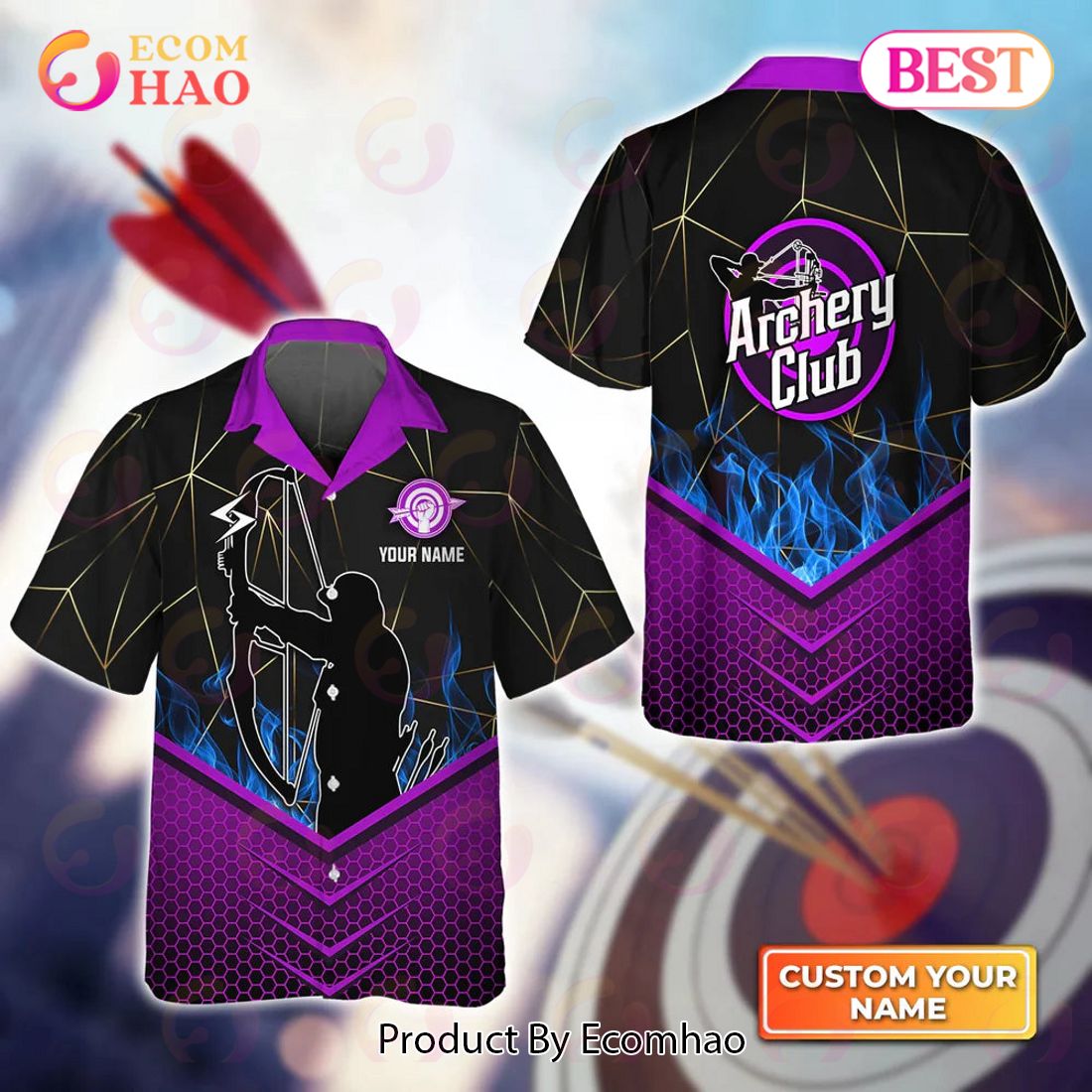 Maxcorners Archery Aim Exhale Shoot Personalized Name 3D Hawaiian Shirt