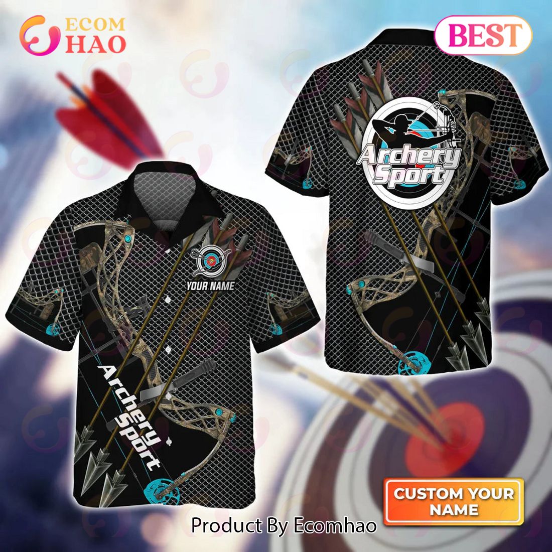 Maxcorners Archery Aim Exhale Shoot Personalized Name 3D Hawaiian Shirt