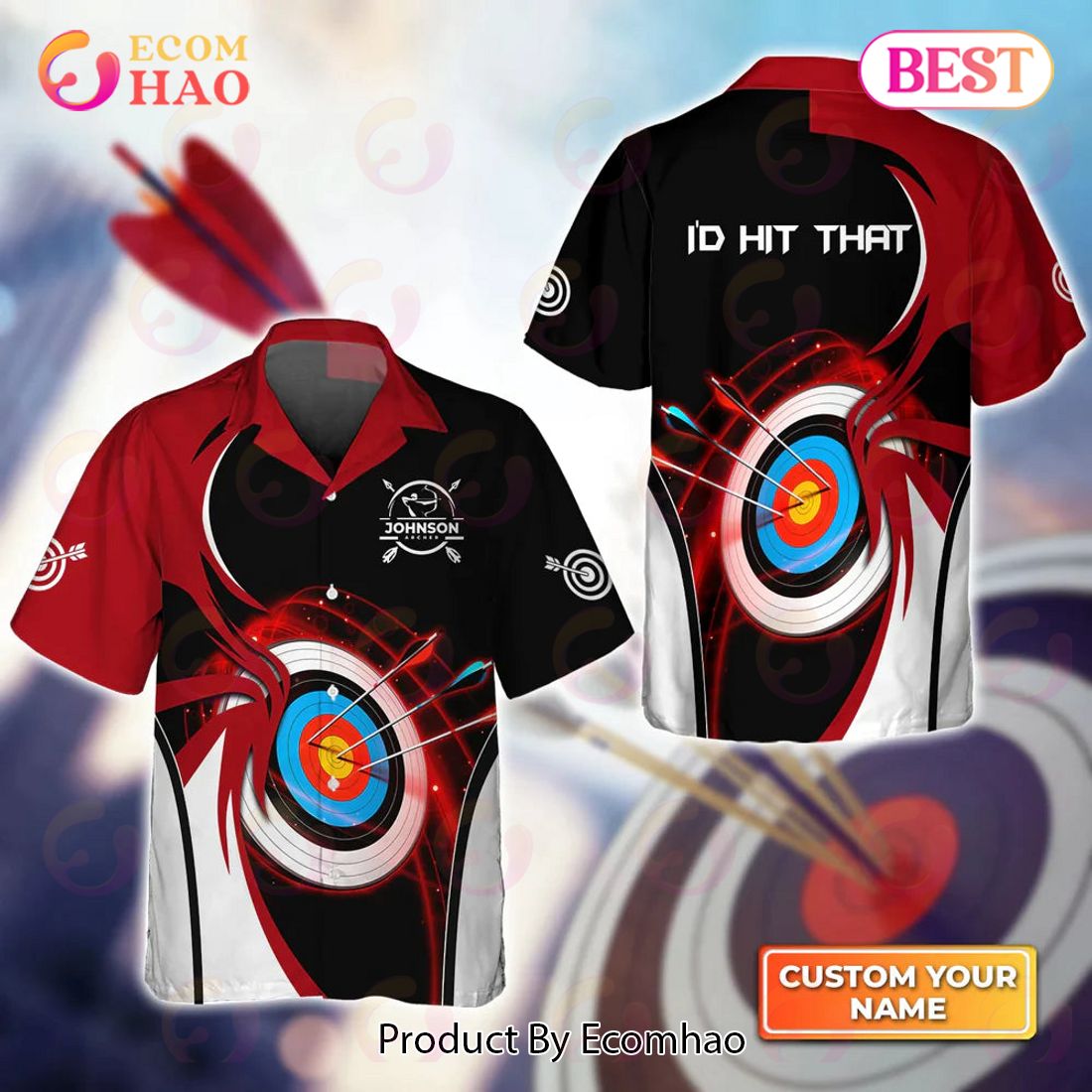 Maxcorners Archery Skull Shut Up and Shoot Personalized Name 3D Hawaiian Shirt