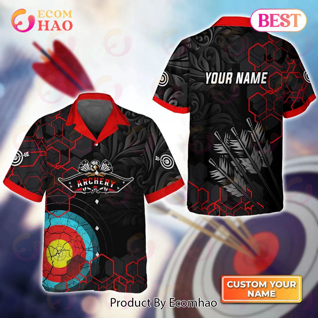 Maxcorners Archery Skull Shut Up and Shoot Personalized Name 3D Hawaiian Shirt