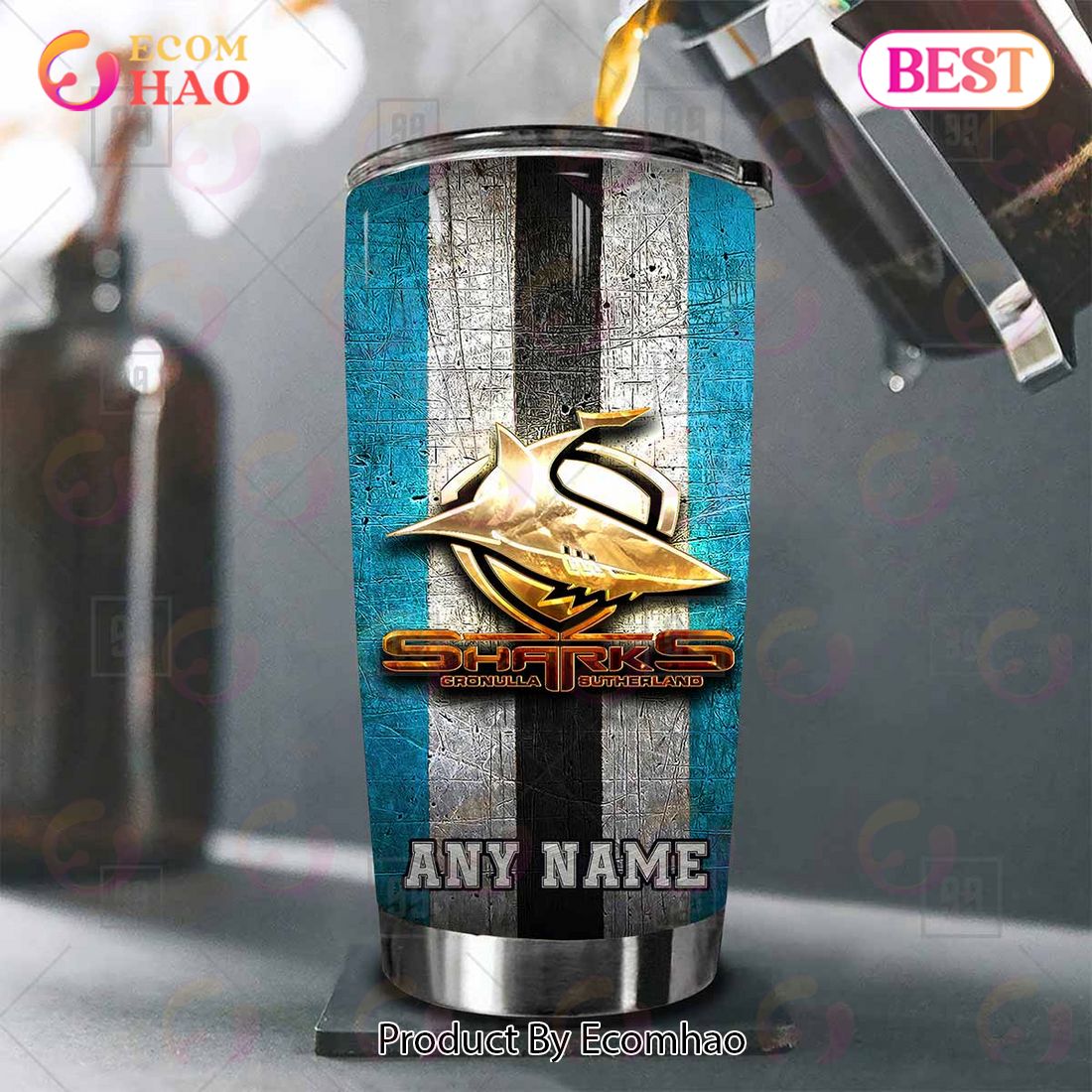 Personalized NRL Cronulla Sutherland Sharks Old Metal Tumbler