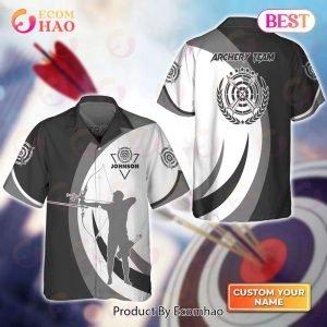 Maxcorners Black And Grey Silhouette Archery Target Personalized Name 3D Hawaiian Shirt