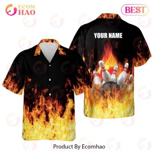 Maxcorners Button-Down Flame Personalized Name Hawaiian Shirt