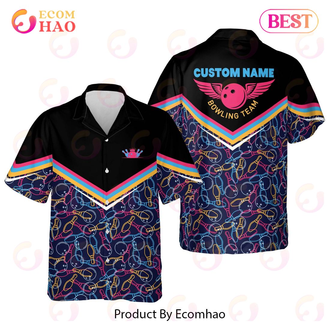 Maxcorners Flame Bowling Gutter Gang Personalized Name Hawaiian Shirt