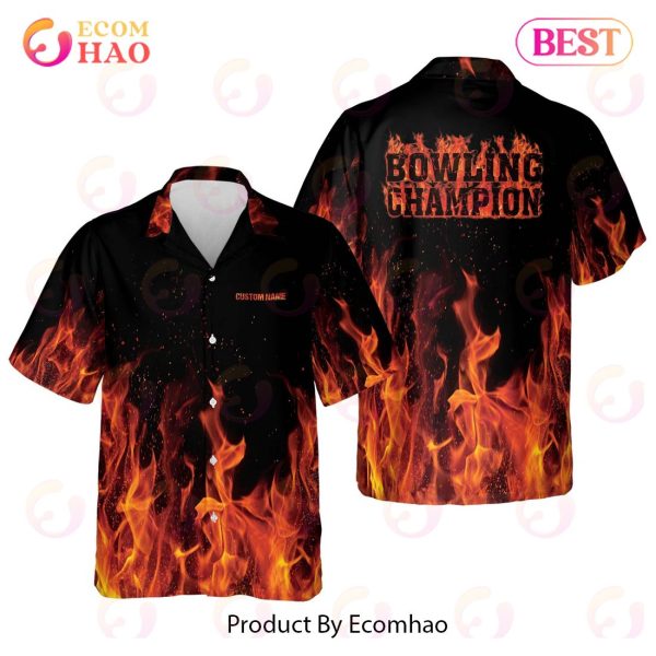 Maxcorners Flame Bowling Button-Down Personalized Name Hawaiian Shirt
