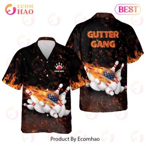 Maxcorners Flame Bowling Gutter Gang Personalized Name Hawaiian Shirt