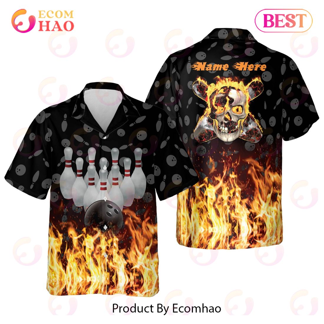 Maxcorners Flame Bowling Gutter Gang Personalized Name Hawaiian Shirt