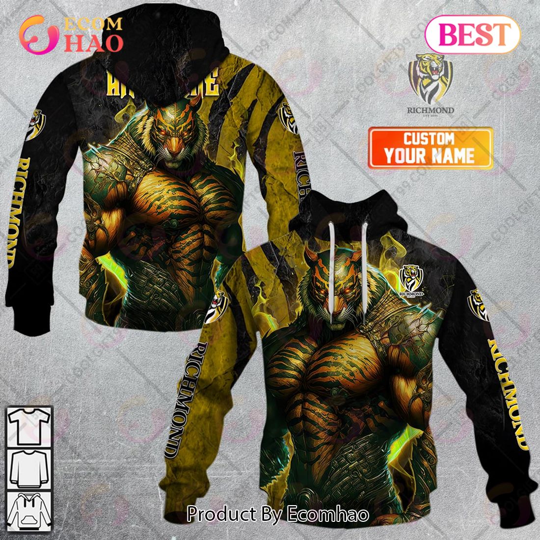 Personalized AFL Richmond Tigers Warrior 3D Hoodie