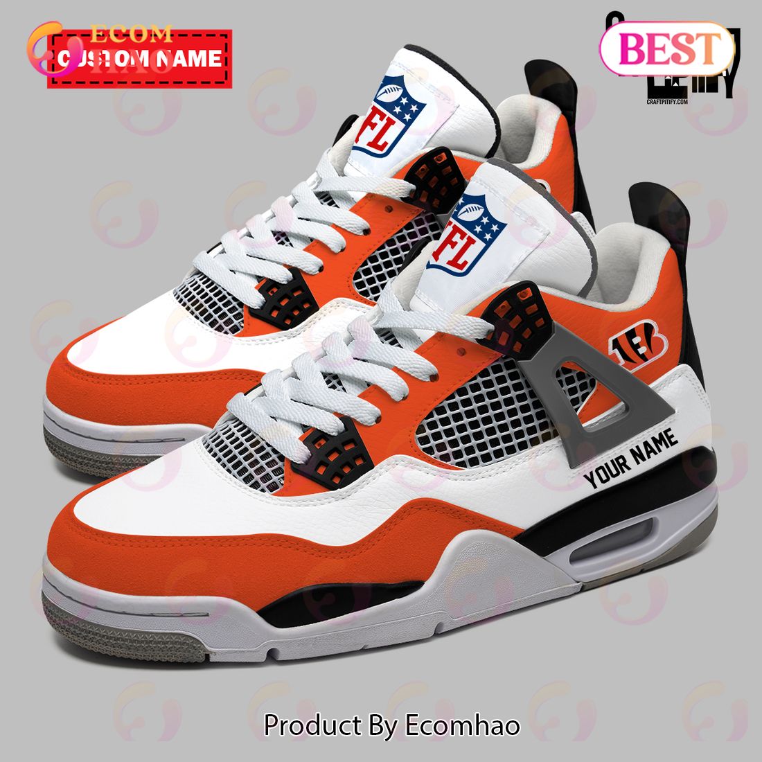 Cincinnati Bengals Personalized Air Jordan 4 Sneaker, Bengals NFL