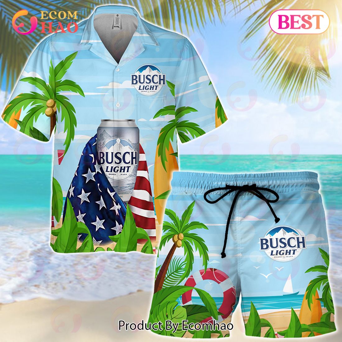 Busch Light Summer Hawaiian Shirt And Shorts Set - Ecomhao Store
