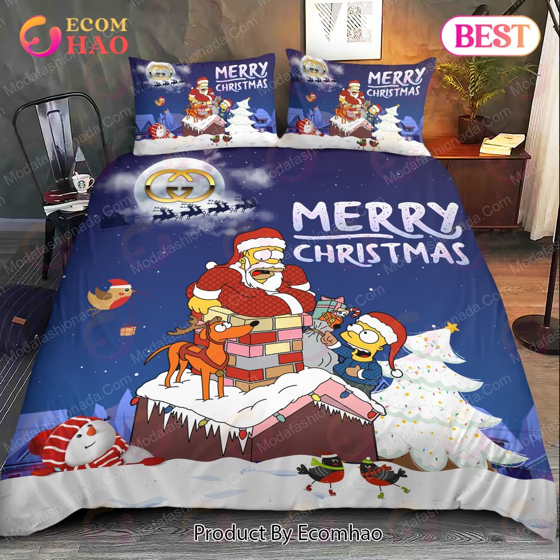 Simpson Family Gucci Merry Christmas Bedding Sets Home Decoration Bedding Sets Luxury Items