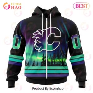 NHL Calgary Flames Special Design With Northern Lights 3D Hoodie