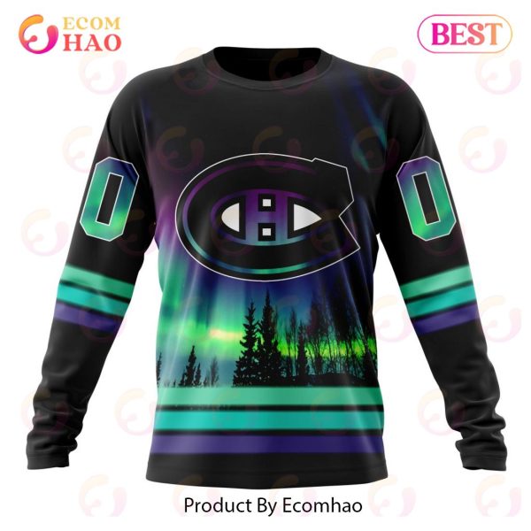 NHL Montreal Canadiens Special Design With Northern Lights 3D Hoodie