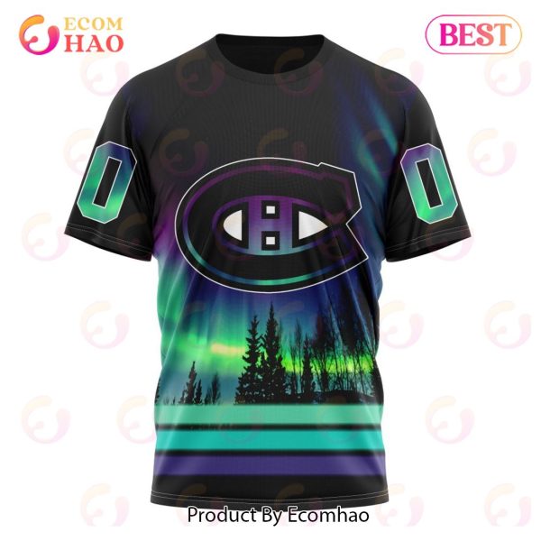 NHL Montreal Canadiens Special Design With Northern Lights 3D Hoodie