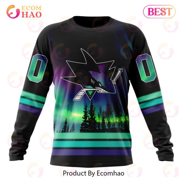 NHL San Jose Sharks Special Design With Northern Lights 3D Hoodie