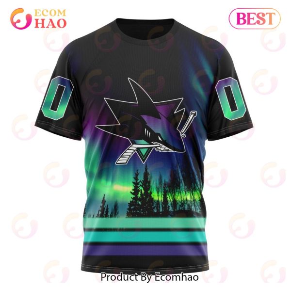 NHL San Jose Sharks Special Design With Northern Lights 3D Hoodie