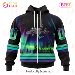 NHL Washington Capitals Special Design With Northern Lights 3D Hoodie