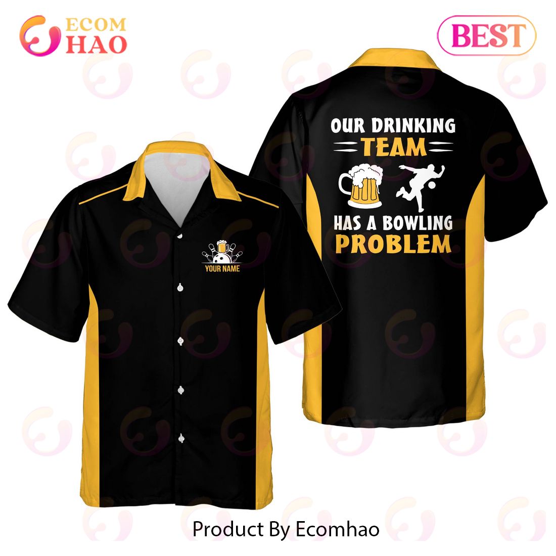 Maxcorners Our Drinking Team Has A Bowling Problem Personalized Name Hawaiian Shirt