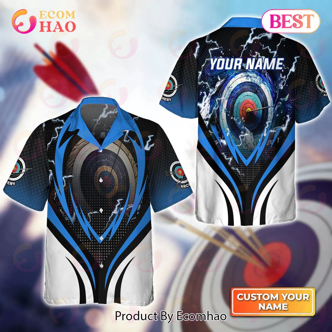 Maxcorners Personalized Name Archery Target Board Whirlpool 3D Hawaiian Shirt