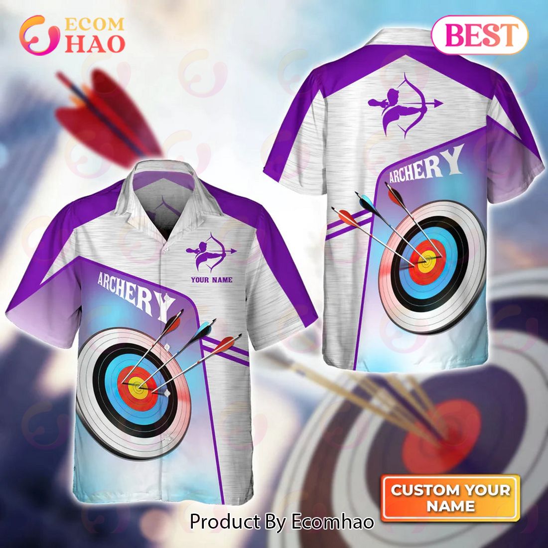 Maxcorners Purple Watercolor Archery Target Board Personalized Name 3D Hawaiian Shirt