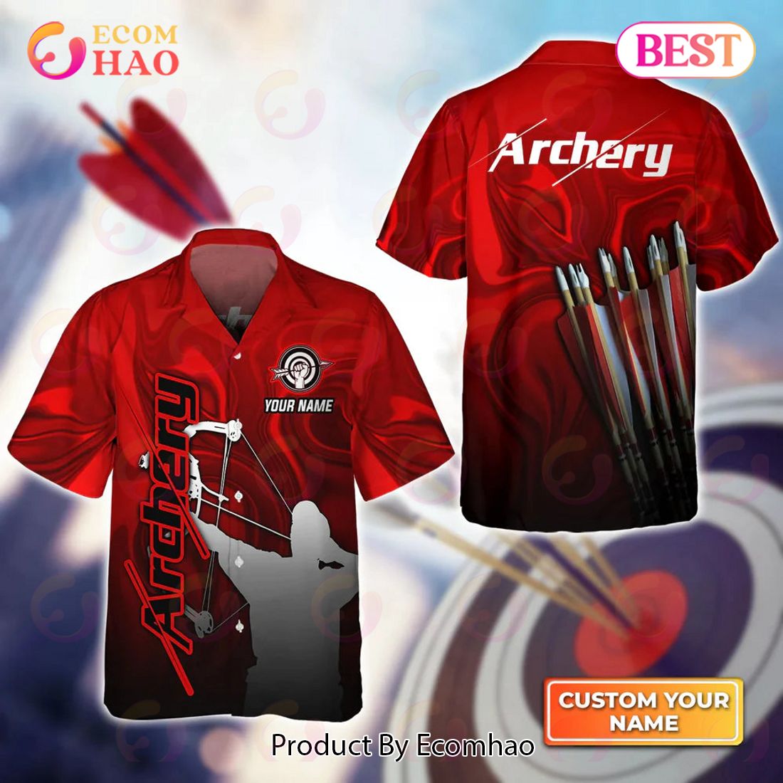 Archery Watercolor Short Sleeve Shirts Personalized Target Bow