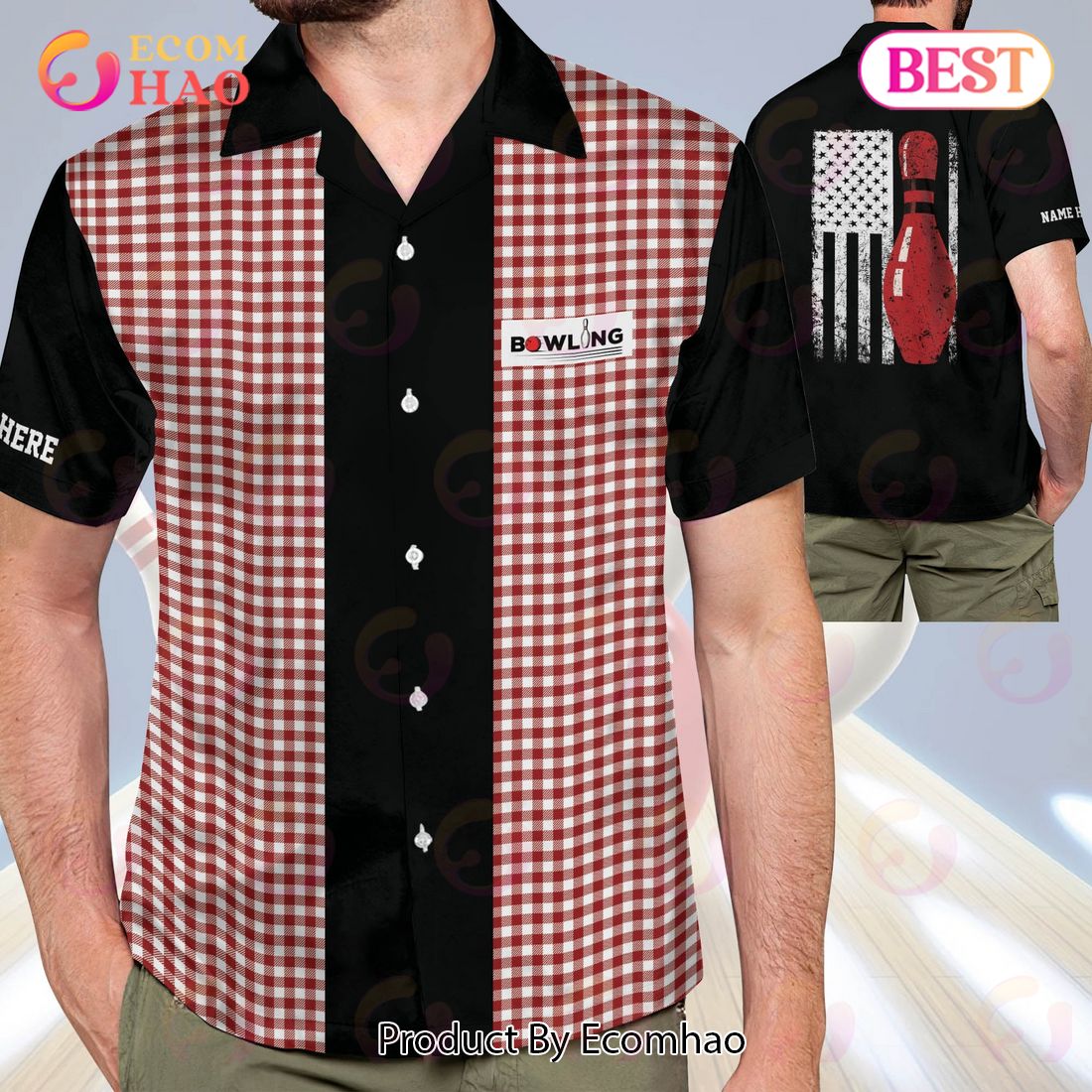 Maxcorners Retro Vintage Bowling Personalized Name Hawaiian Shirts
