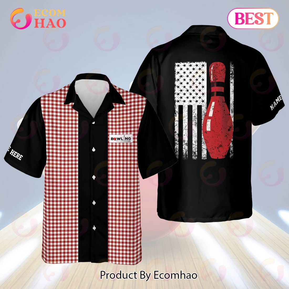 Maxcorners Retro Vintage Bowling Personalized Name Hawaiian Shirts