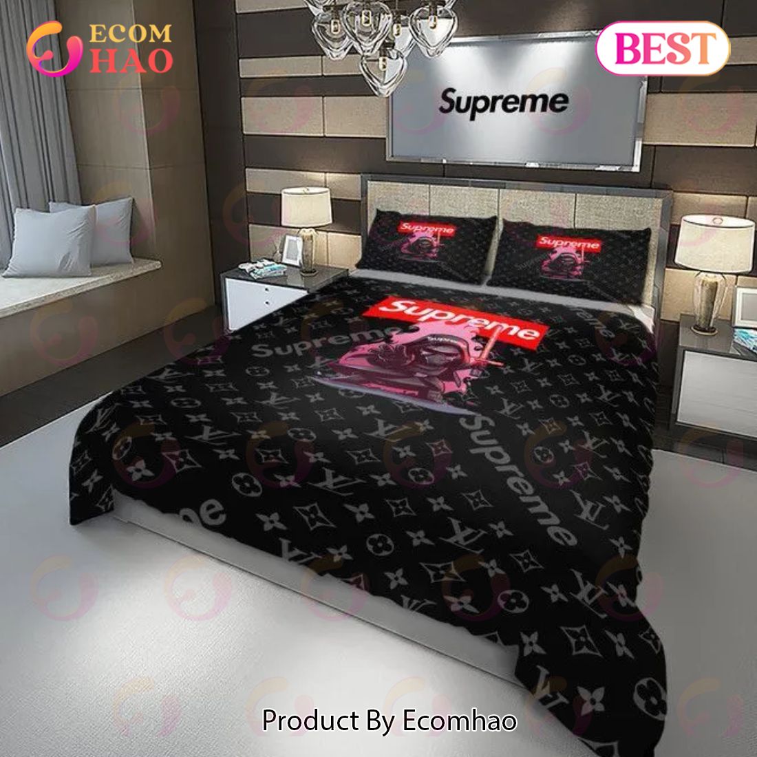 Louis Vuitton Supreme Star Wars Darth Vader Luxury Brand Bedding Set For Bedroom Luxury Bedspread Duvet Cover Set With Pillowcases Home Decoration Luxury Items