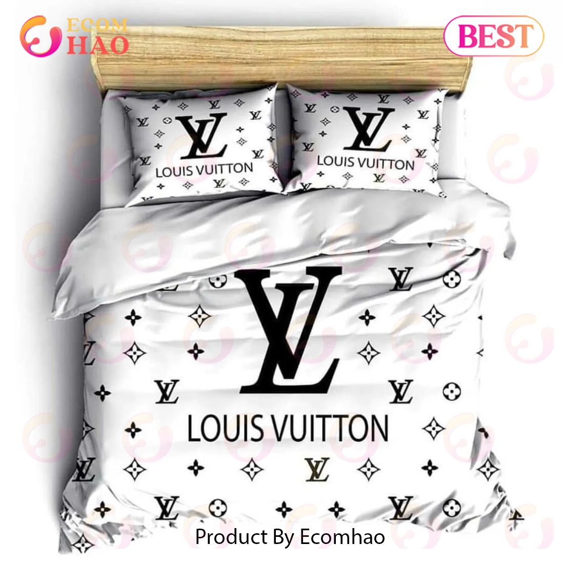Luxury Louis Vuitton Paris Logo in Black Background Bedding Set - REVER  LAVIE