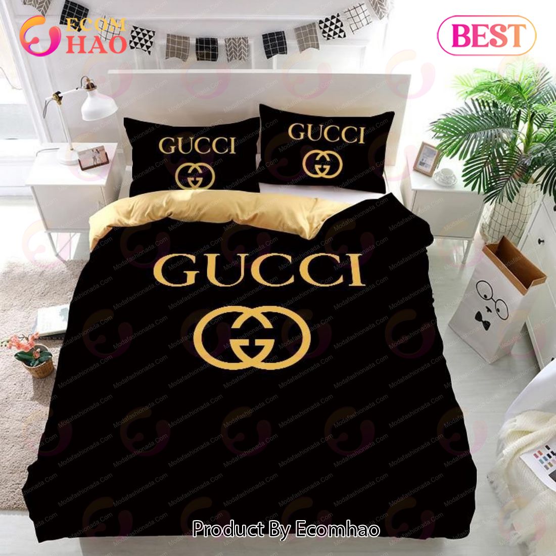 Luxury Gucci Logo Fashion Luxury Brand Model 24 Bedding Set Home Decoration  - Ecomhao Store