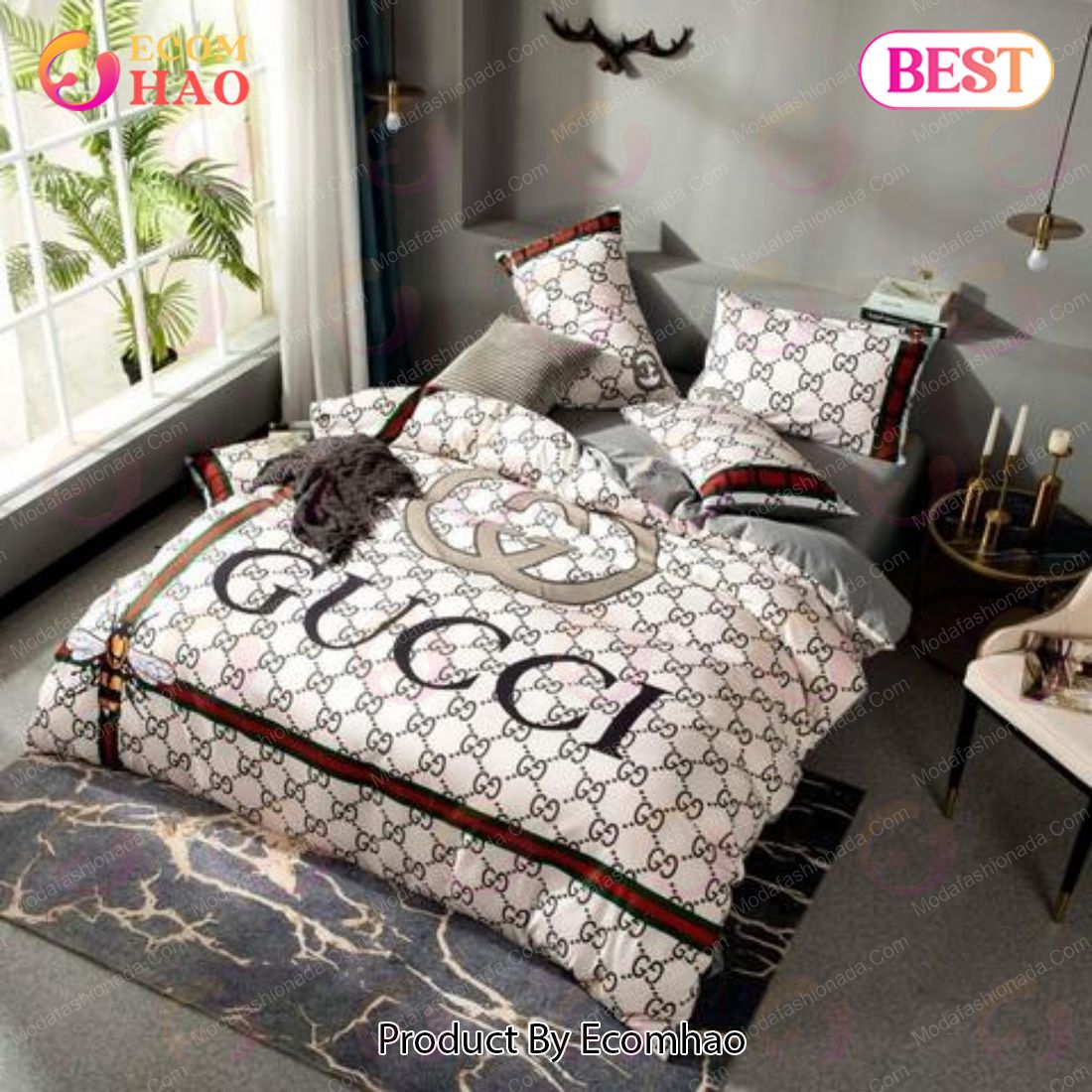 Luxury Gucci Logo Fashion Luxury Brand Model 25 Bedding Set Home Decoration Luxury Items