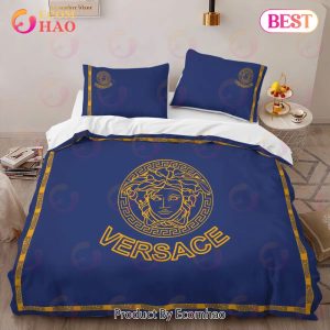 Versace Blue Luxury Brand Logo High-End Bedding Sets Lv Bedroom Decor Thanksgiving Decorations For Home Best Luxury Bed Sets
