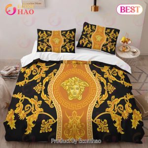 Versace Gold Luxury Brand Logo High-End Bedding Sets Lv Bedroom Decor Thanksgiving Decorations For Home Best Luxury Bed Sets