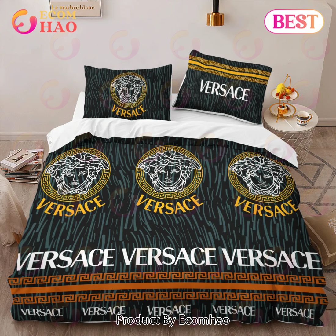 Versace Hot Luxury Brand Logo High-End Bedding Sets Lv Bedroom Decor Thanksgiving Decorations For Home Best Luxury Bed Sets Luxury Items