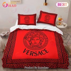 Versace Red Logo Limited Edition Luxury Brand High-End Bedding Sets Lv Bedroom Decor Thanksgiving Decorations For Home Best Luxury Bed Sets