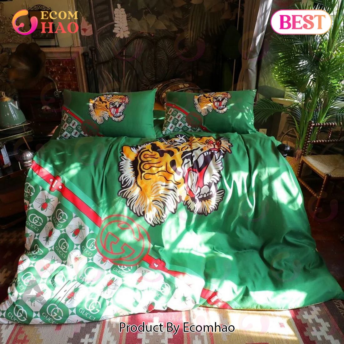 Gucci Tiger Fashion Logo Luxury Brand Bedding Sets Bedroom Decor Thanksgiving Decorations For Home Luxury Items