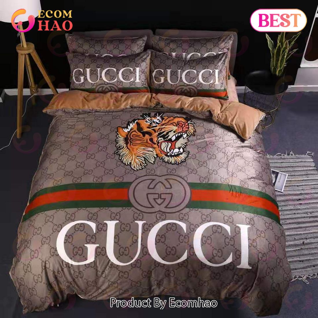 Gucci Tiger Luxury Logo Fashion Brand Premium Bedding Sets Bedroom Decor Thanksgiving Decorations For Home Luxury Items