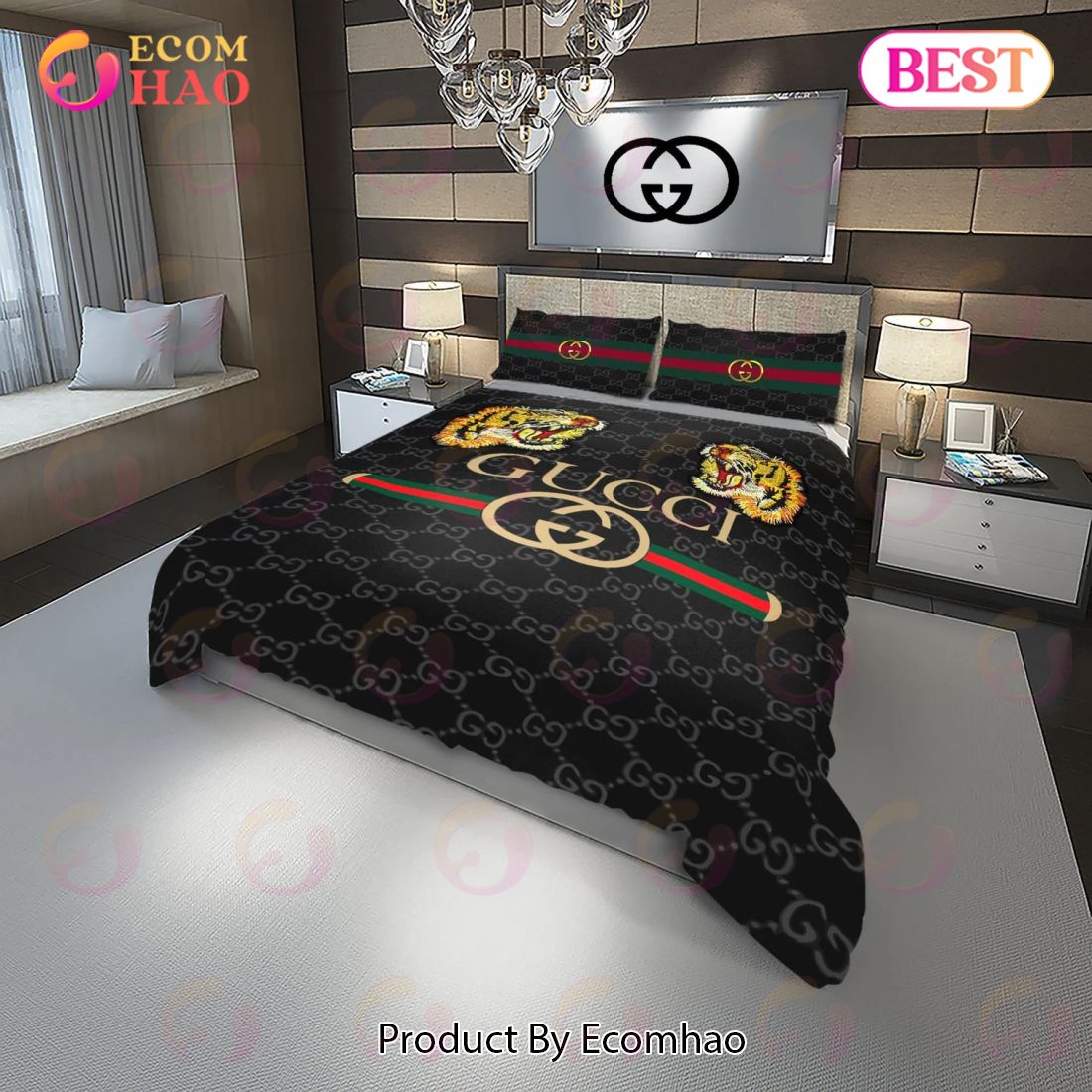 Gucci Tigers Fashion Logo Luxury Brand Premium Bedding Setsbed Sets Bedroom Sets Comforter Sets Duvet Cover Bedspread Luxury Items