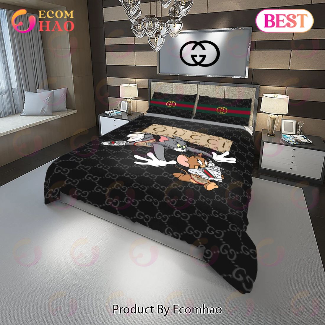 Gucci Tom And Jerrry Fashion Logo Luxury Brand Premium Bedding Sets Bedroom Decor Thanksgiving Decorations For Home Luxury Items