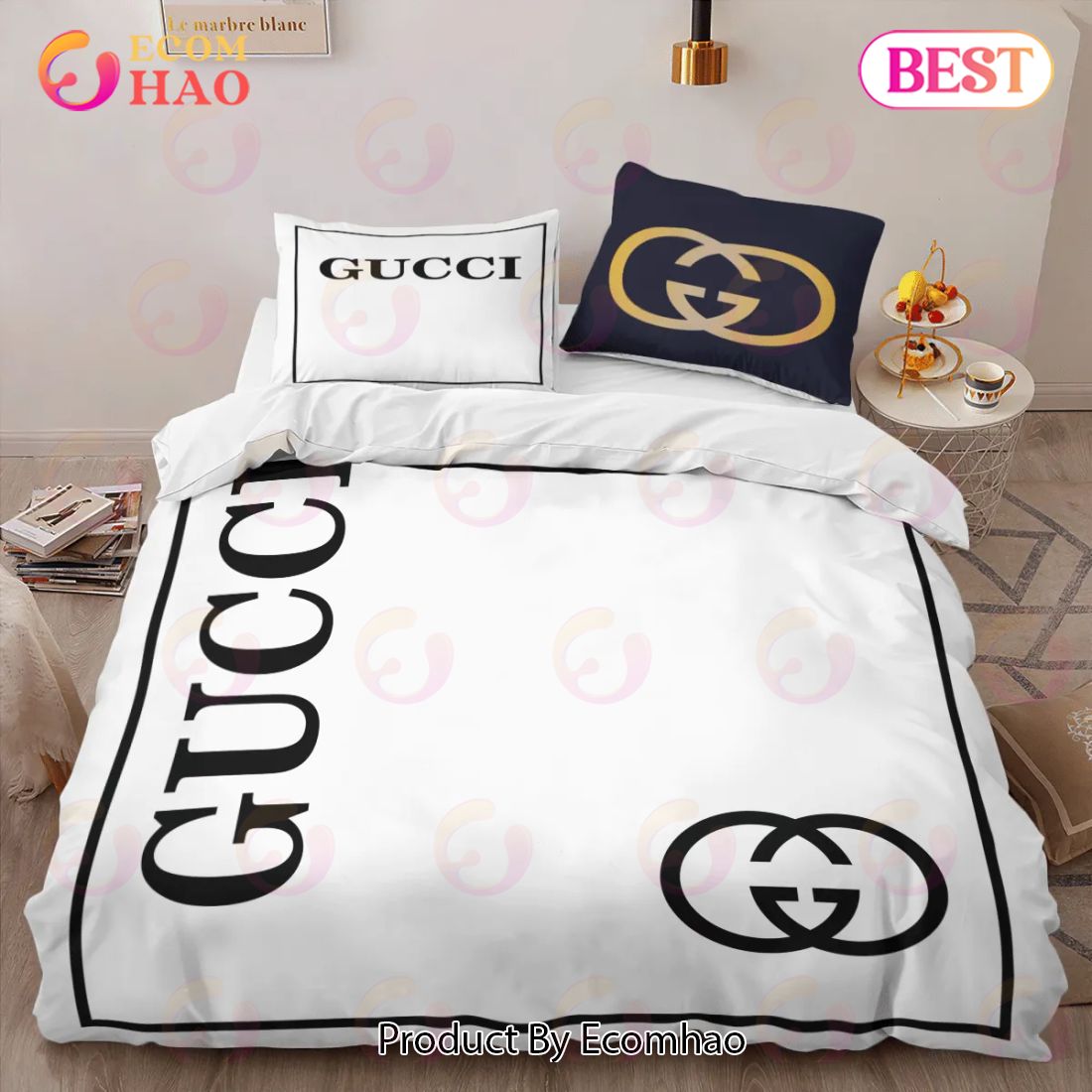 Gucci White Luxury Brand High-End Bedding Sets Bedroom Decor Thanksgiving Decorations For Home Best Luxury Bed Sets Luxury Items