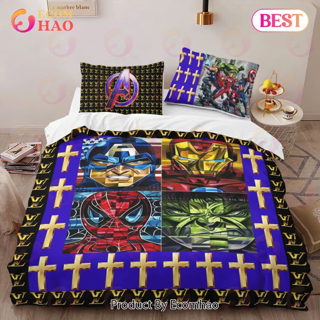 Louis Vuitton Avenger Luxury Brand High-End Bedding Sets Lv Bedroom Decor Thanksgiving Decorations For Home Best Luxury Bed Sets Luxury Items